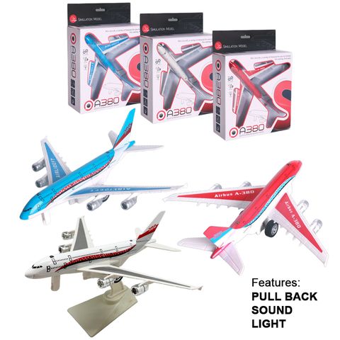 PLANE A380 DIE CAST PULL BACK ASST COLOURS