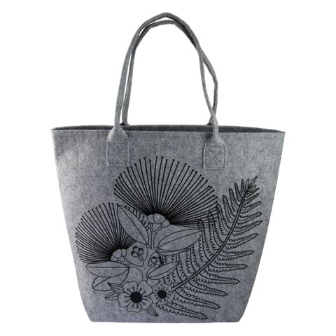 TOTE BAG LARGE FELT NZ FLORAL GREY 44X37CM