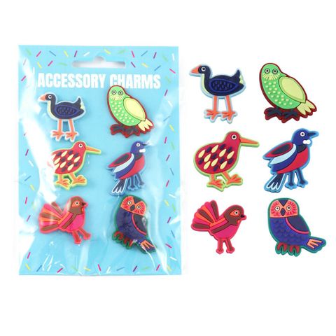 SOFT CHARMS NZ COLOURFUL BIRDS 6PC