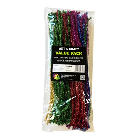 PIPE CLEANERS GLITTER 30CM 150PCS ASSTD COLOURS