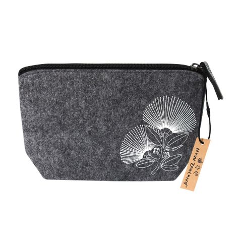 COSMETIC BAG FELT POHUTUKAWA GREY NZ 22 X 12.5CM