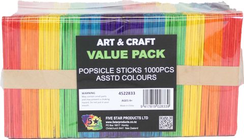 POPSICLE STICKS 1000PCS ASSTD COLOURS