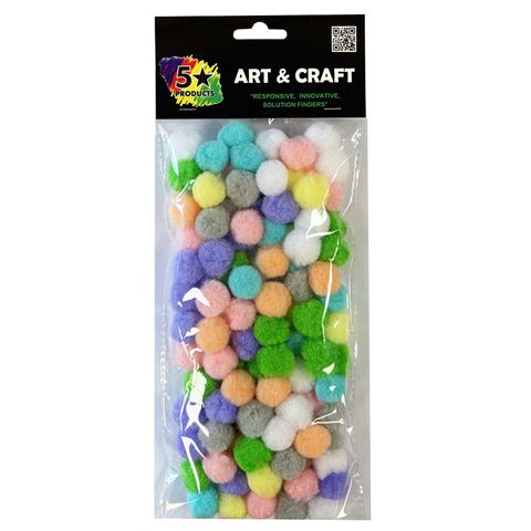 POM POMS PASTEL 20MM 100PCS ASSTD COLOURS