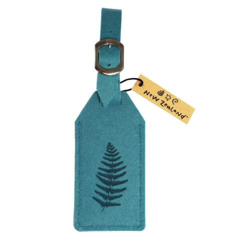 LUGGAGE TAG NZ RPET FELT FERN TEAL^