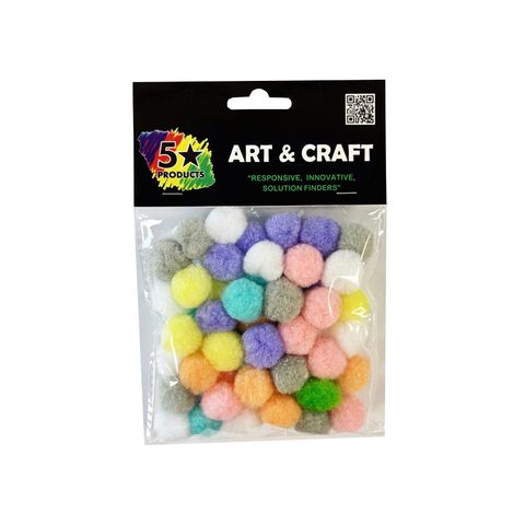 POM POMS PASTEL 20MM 50PCS ASSTD COLOURS