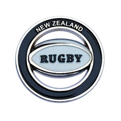 MAGNET METAL NZ RUGBY BALL ROUND 4CM