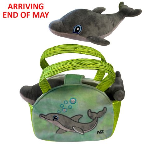 PLUSH DOLPHIN IN HANDBAG 20X16CM