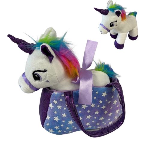 PLUSH UNICORN IN HANDBAG GLOW IN DARK 23X20CM