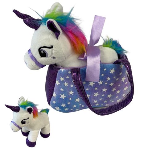 PLUSH UNICORN IN HANDBAG GLOW IN DARK 23X20CM