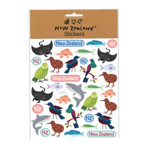 STICKERS NZ BIRDS & FISH 15X17CM