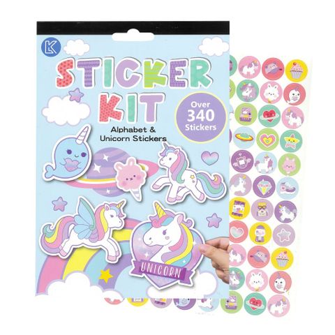 LK STICKER KIT PAD UNICORNS & ALPHABET 5 SHEETS 340+