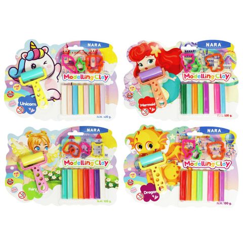 CLAY W/CUTTERS & ROLLER PASTEL 8 COLOURS 4ASST DESIGNS100G^