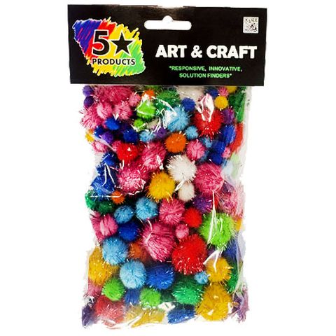 POM POMS GLITTER ASSTD SIZES PK/200