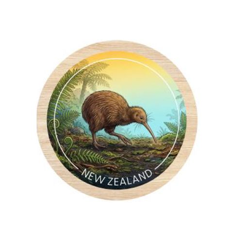 *MAGNET KIWI NATIVE BUSH ROUND WOODEN 70 MM