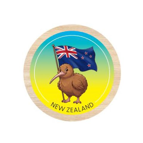 *MAGNET KIWI HOLDING FLAG ROUND WOODEN 70 MM
