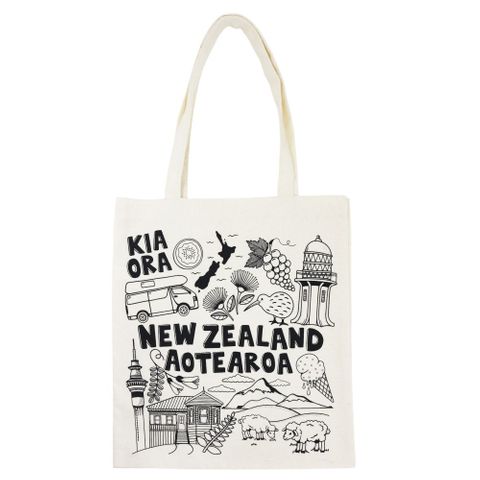 COTTON TOTE BAG NZ CLASSIC ICONS 40CM