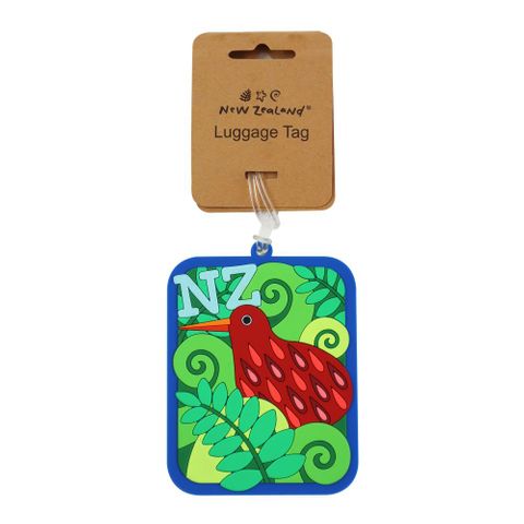 LUGGAGE TAG NZ KIWI & NATIVE BUSH 10CM