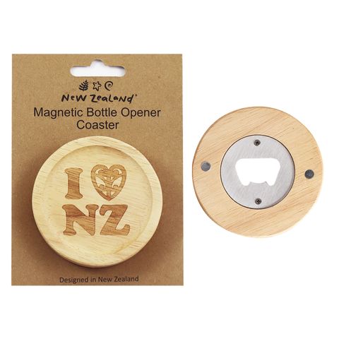BOTTLE OPENER MAGNET COASTER I LOVE NZ 8CM^