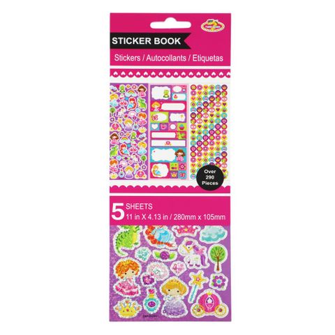 LK STICKER BOOK PINK PRINCESS 5SHTS 280X105MM