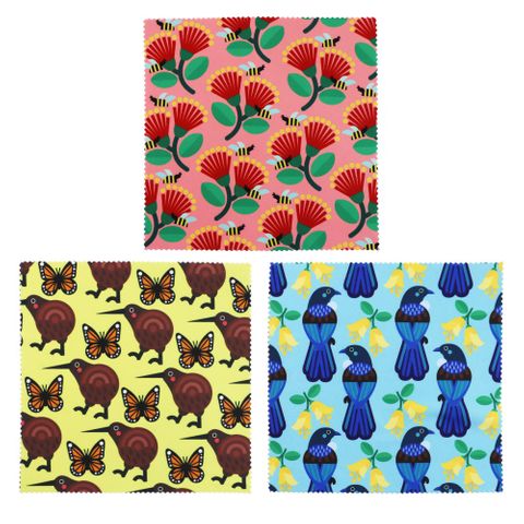 MICROFIBRE LENS CLOTH NZ KIWIANA 3ASST 16CM +STAND