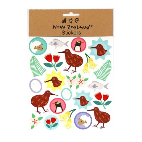 STICKERS NZ PASTEL KIWIANA TREASURES 15X17CM