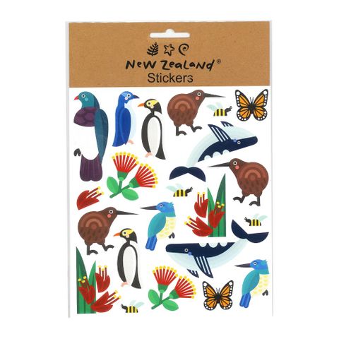 STICKERS NZ BIRDS WHALES FLORA 15X17CM
