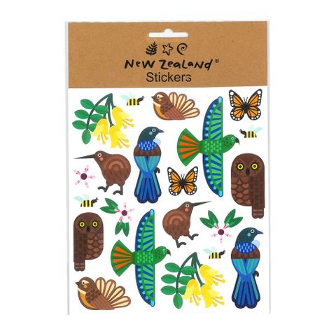 STICKERS NZ KIWIANA BIRDS & FLOWERS 15X17CM