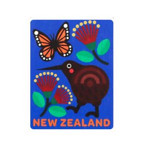 MAGNET WOODEN NZ KIWI MONARCH & POHUTUKAWA 75X55MM