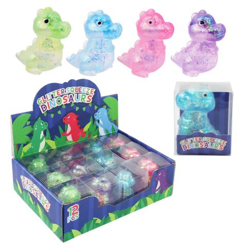 SQUEEZE GLITTER DINOSAUR 4ASST 6CM