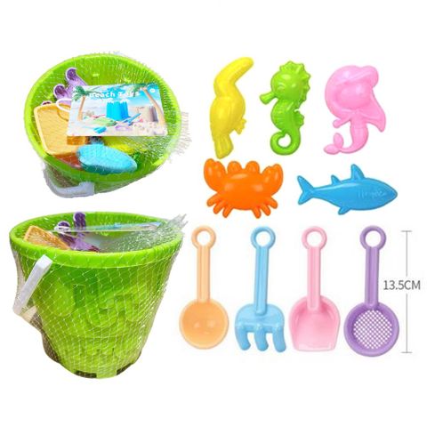 BEACH BUCKET & SPADE TOY SET 10PCS