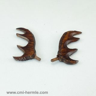Cuckoo - Wood Antlers 60mm Pair -Flat Carved Walnut