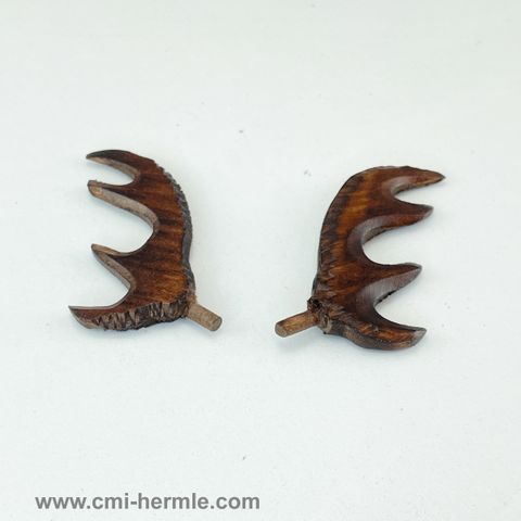 Cuckoo - Wood Antlers 60mm Pair -Flat Carved Walnut