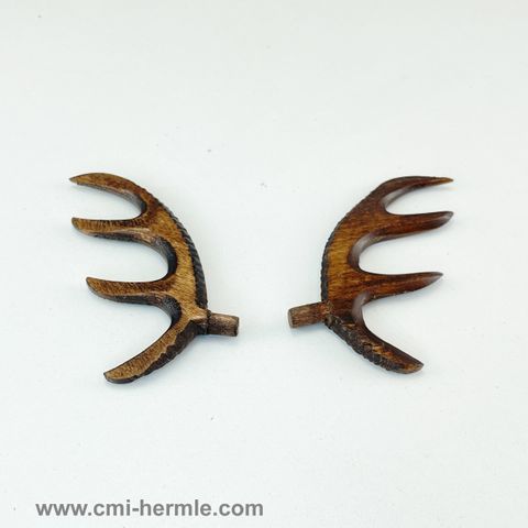 Cuckoo - Wood Antlers 80mm Pair -Flat Carved Walnut