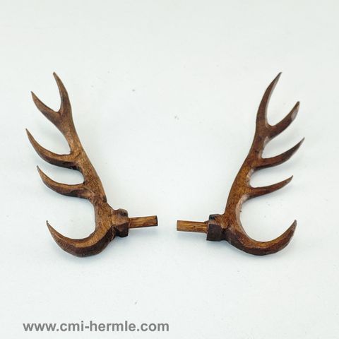 Cuckoo - Wood Antlers 80mm Pair -Ornately Carved Walnut