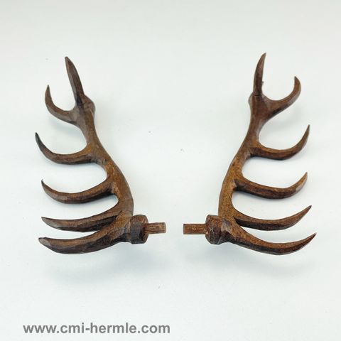 Cuckoo - Wood Antlers 130mm Pair -Ornately Carved Walnut