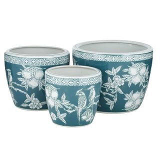 Amida S/3 Ceramic Pots 25x25cm Grn/Wht*#