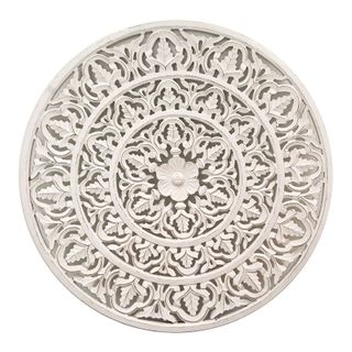 89x1.5cm White Round Carved Wall Panel#