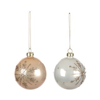 Glass Bauble 8cm Pearl Gold 2 Assorted