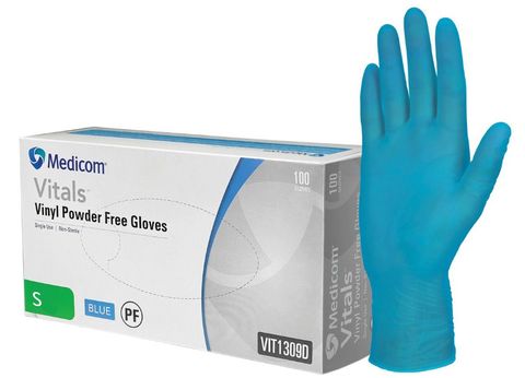 VITALS BLUE VINYL POWDER FREE GLOVE SMALL PACK OF 100