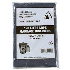 120LT BLACK HEAVY DUTY BIN LINERS 100 PER CARTON