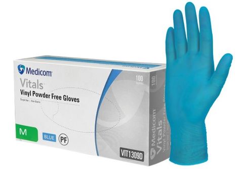 VITALS BLUE VINYL POWDER FREE GLOVE MEDIUM PACK OF 100