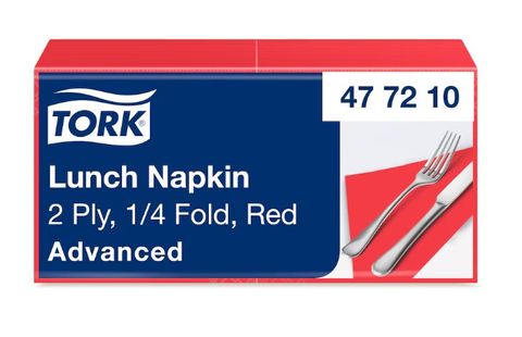 TORK 2 PLY QUARTERFOLD LUNCH NAPKINS RED - BOX OF 2000
