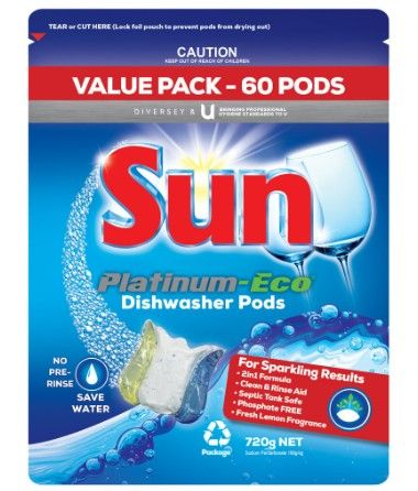 DIVERSEY SUN PLATINUM DISHWASHER TABLETS 60 PER PACK