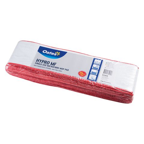 OATES HYPRO DISPOSABLE FLAT MOP PAD RED 25 PACK