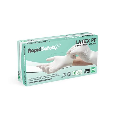 RAPIDSAFETY LATEX POWDER FREE GLOVES MEDIUM PACK OF 100