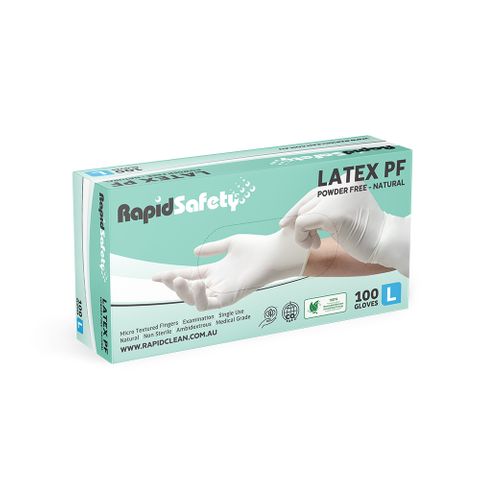 RAPIDSAFETY LATEX POWDER FREE GLOVES LARGE PACK OF 100