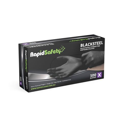 RAPIDSAFETY BLACKSTEEL NITRILE GLOVES BLACK X-LARGE PACK OF 100