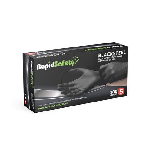 RAPIDSAFETY BLACKSTEEL NITRILE GLOVES BLACK SMALL PACK OF 100
