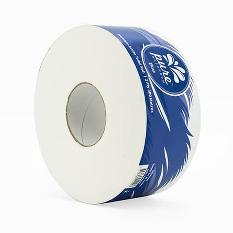 PURE 2 PLY 300 METRE JUMBO TOILET ROLL - 8 ROLLS PER PACK