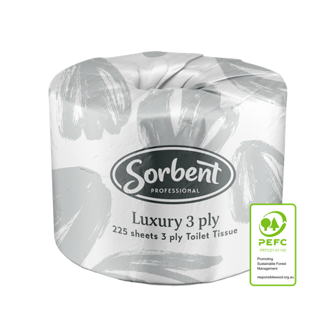 SORBENT LUXURY 3 PLY TOILET TISSUE 225 SHEETS